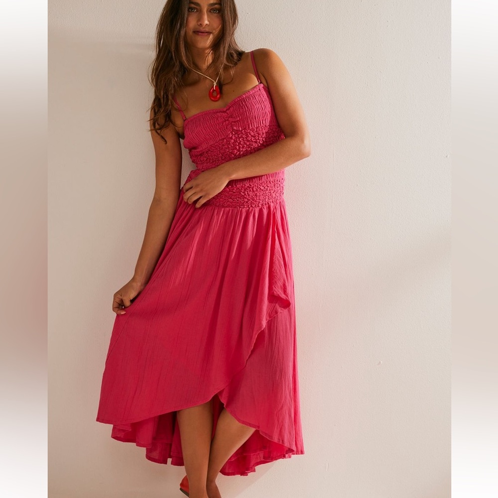 Free People Rose Bright Sparkling Drop-Waist Moment Midi Dress